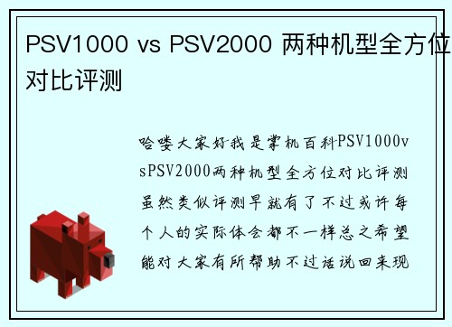 PSV1000 vs PSV2000 两种机型全方位对比评测